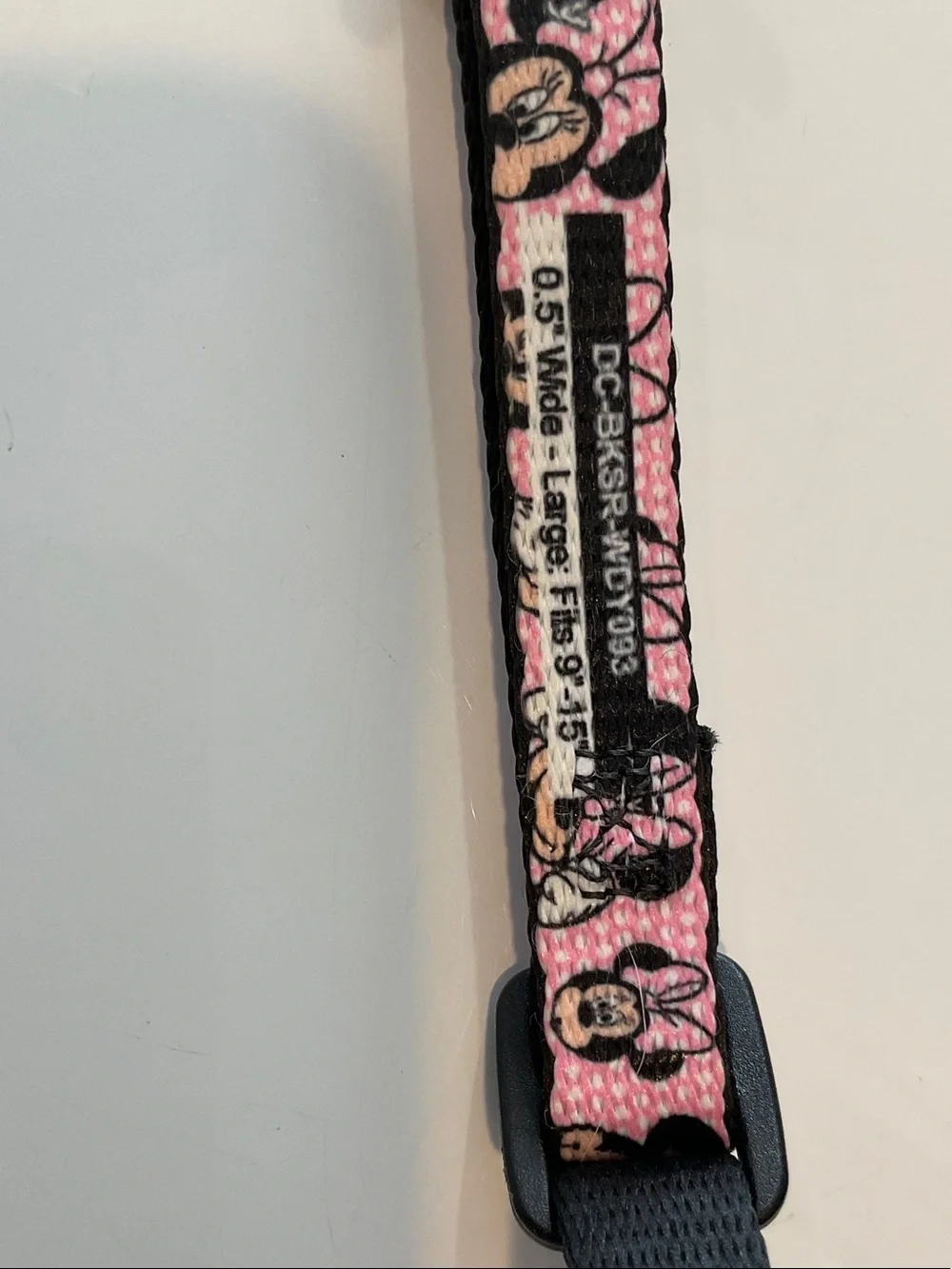 Adjustable Pink Mini Mouse Dog Collar with Metal D-Ring -Small